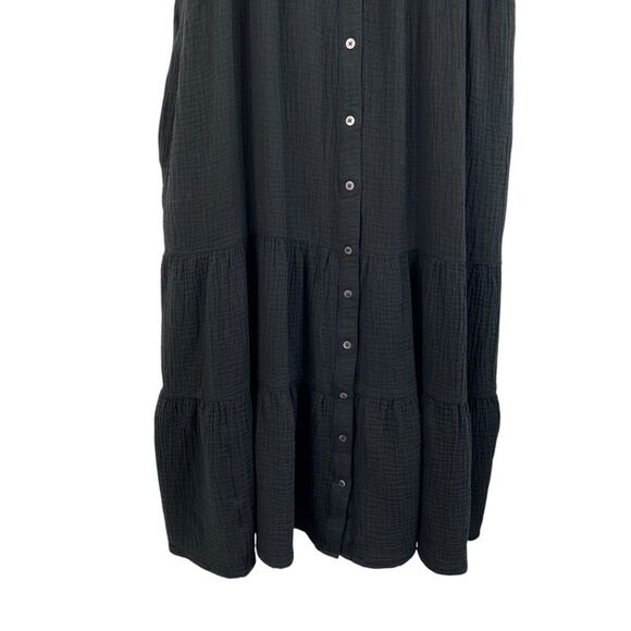 Madewell‎ Lightspun Button-Front Tiered Midi Dress Size 12 black gauze muslin - Picture 7 of 10